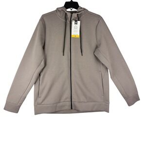 Members Mark Mens Active Full Zip Hoodie Khaki Gray C53538 Size‎ Medium NWT